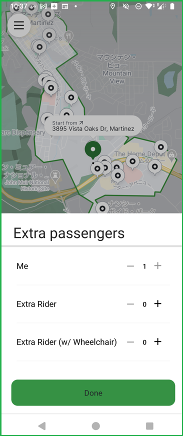 May Mobilityの配車アプリ。コントラコスタ郡の郡庁所在地マーティネズのもの。